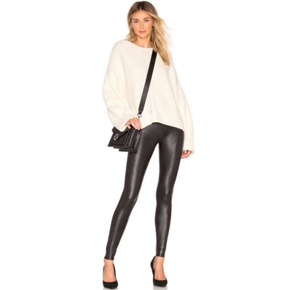 SPANX Faux Leather Stretch Glossy Leggings Black Size Small Minimalist - Picture 4 of 12